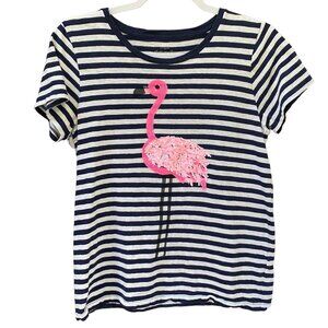 J Crew Factory Sequin Flamingo Tee Collector Striped Nautical Vacation Beach-M